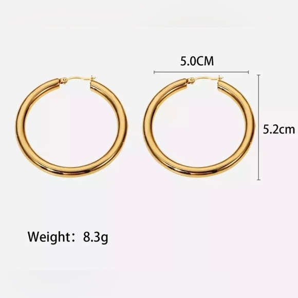 18K Gold Plated Large Hoop Earrings - Picture 3 of 8